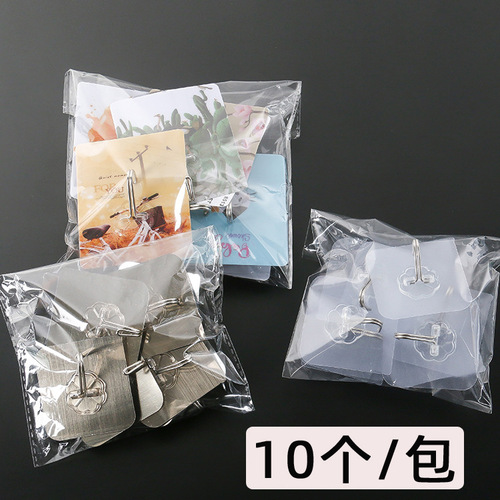 10-pack hooks for retail convenience, nail-free adhesive hooks, manufacturer's household wall-mounted clothes hooks, moisture-proof transparent cartoon hooks
