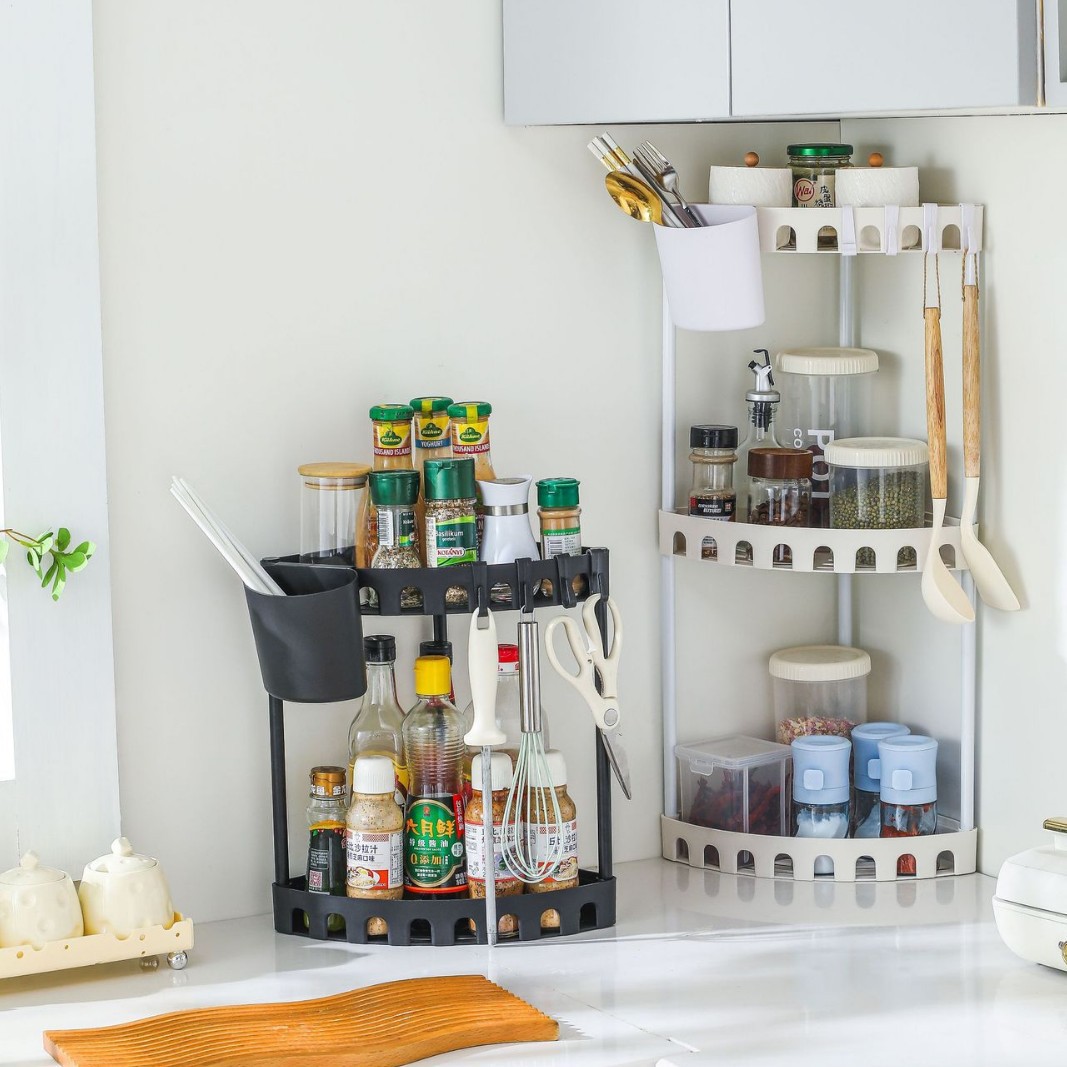 免打孔跨境厨房置物架浴室墙角转角架调料三角收纳架转角整理架