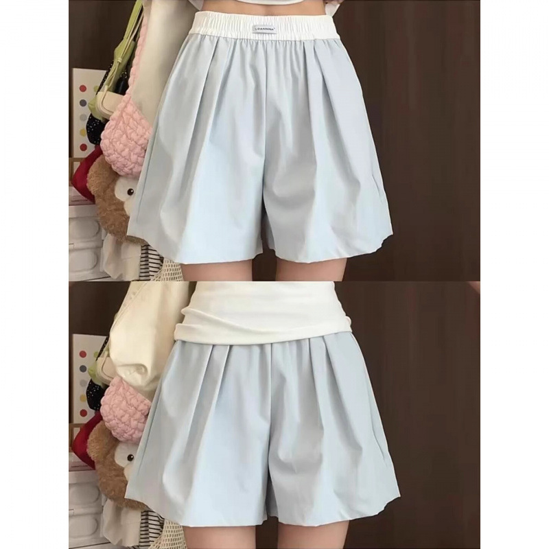 Blue Ice Silk Milk Foam Sports Shorts for Women, Summer Thin 2025 New Design, Stylish A-Line Wide-Leg Knee-Length Shorts