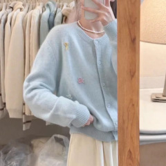 韩系温柔风软糯设计感针织开衫毛衣外套女秋冬外穿宽松浣熊绒上衣