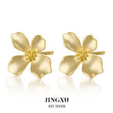 景旭925纯银耳环磨砂纹理花朵花瓣耳钉栀子花轻奢高级感ins耳饰女