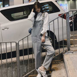 跨境 欧洲站牛仔背带裤女 2026春季新款宽松网红收腰小个子阔腿裤