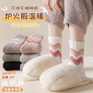 Coral Velvet Socks Women's Autumn and Winter Thickened Terry Mid-tube Women's Socks Postpartum Moon Socks Warm Sleeping Floor Plush Socks