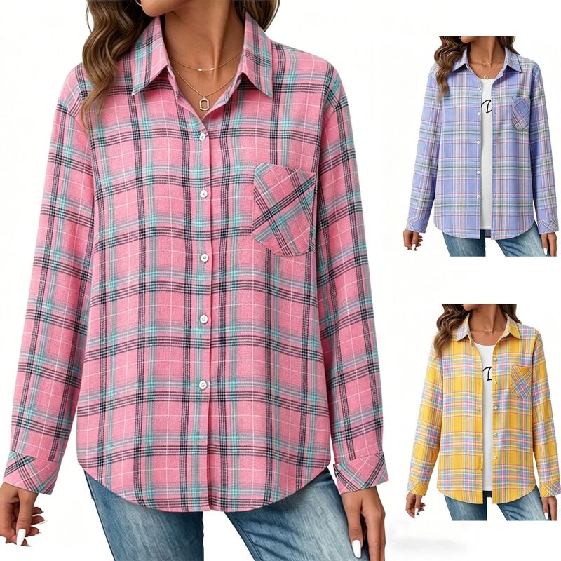 Plaid Shirt for Women, New Spring and Autumn Style, American Retro Fashion, High-End Design, Long-Sleeved Layered Plaid Shirt Jacket