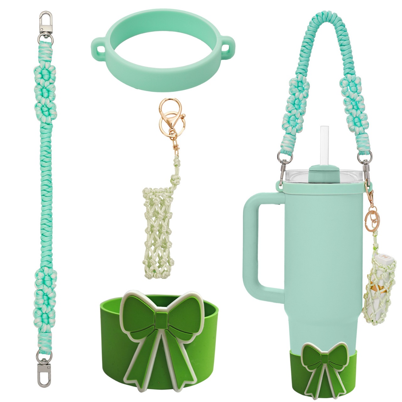 Accesorios de Amazon Stanley 40oz tejido corda de mano flor nudo gorra de paja cubierta taza colgante de pelo