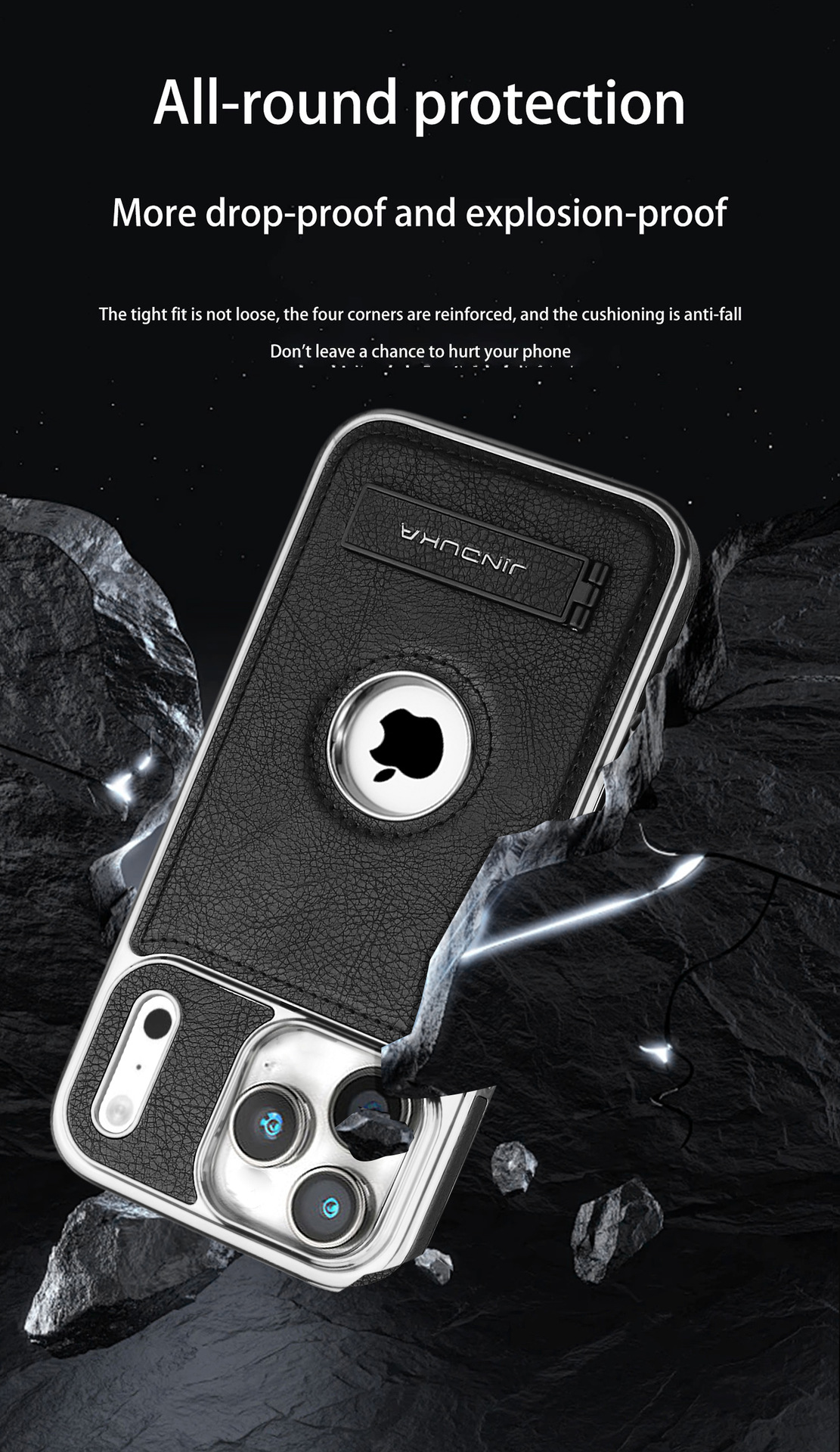 Ốp lưng da mạ điện kim loại cao cấp cho iPhone 16/17 Pro Max — [Da mạ đen] Giá đỡ lỗ lớn, [Da mạ điện màu nâu] Giá đỡ lỗ lớn, [Da mạ màu xanh] Giá đỡ lỗ lớn, [Da mạ điện màu tím] Giá đỡ lỗ lớn chi tiết 28