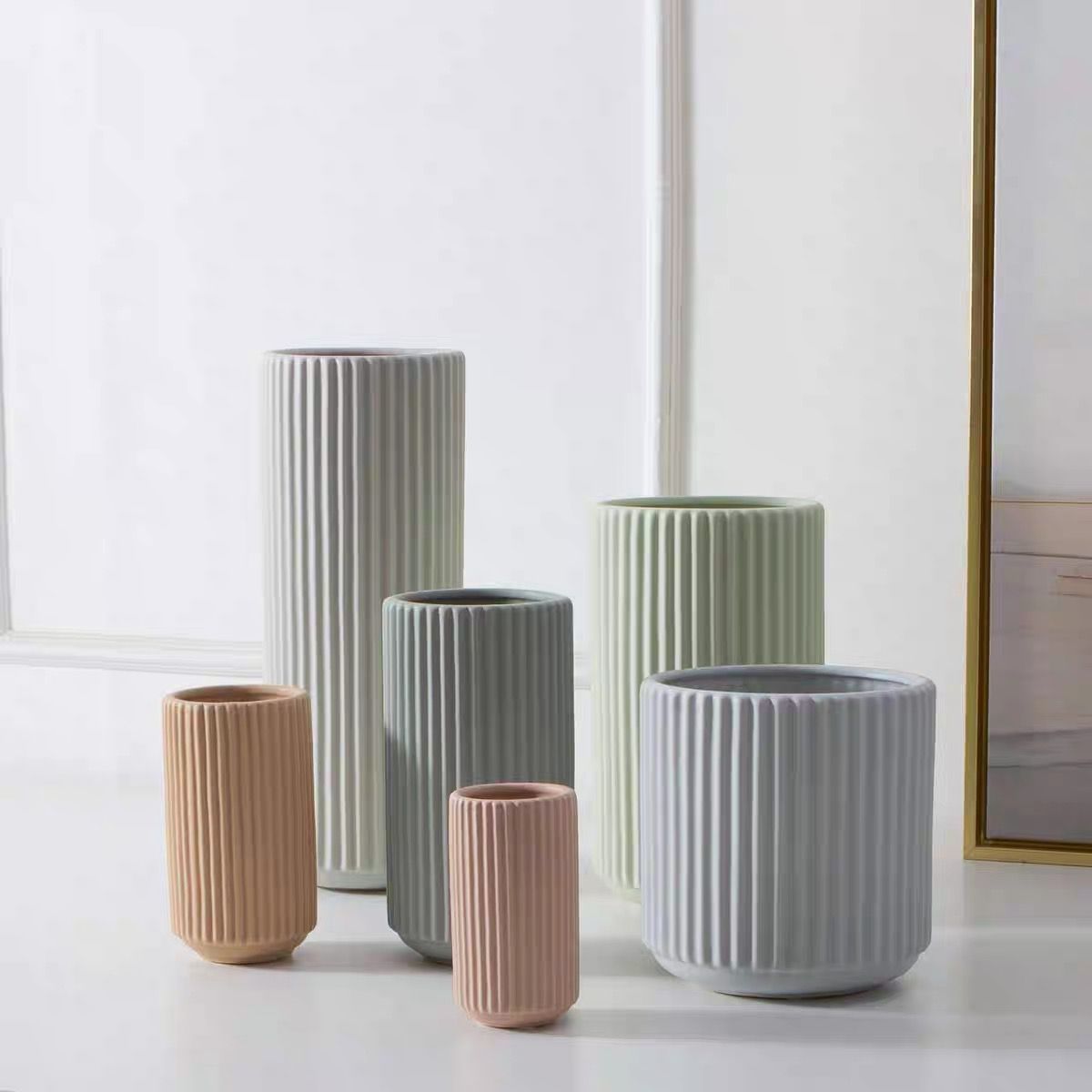 Patrón vertical cilíndrico nórdico de cerámica Morandi florero decoración sala de estar habitación modelo habitación de hotel decoración suave