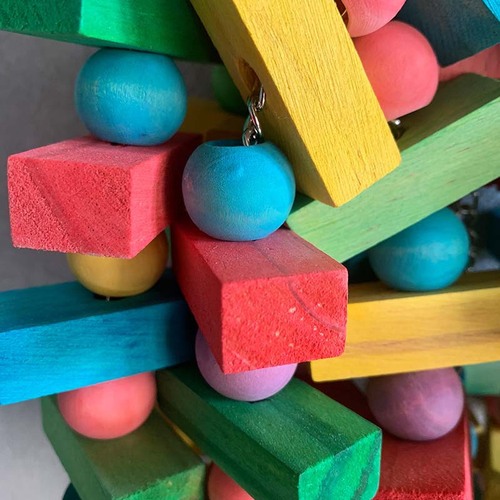 Parrot Chew Toy Bird Toy Cotton Rope Color Beads Wood Block Chew Big String Stand Bar Climbing Frame 