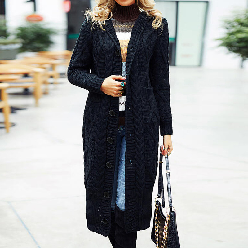 Cárdigan de estilo europeo y americano 2026, nuevo, con diseño trenzado, estilo informal, suéter largo tipo cárdigan, ropa exterior para mujer de otoño e invierno.