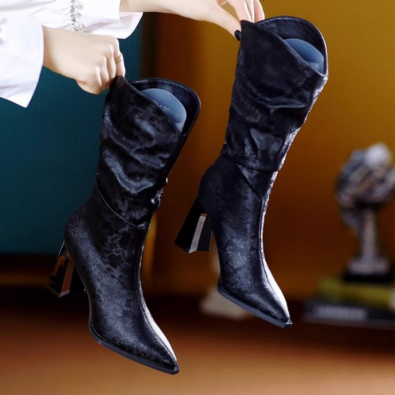 Universal elegant autumn half boots heels pointed-toe
