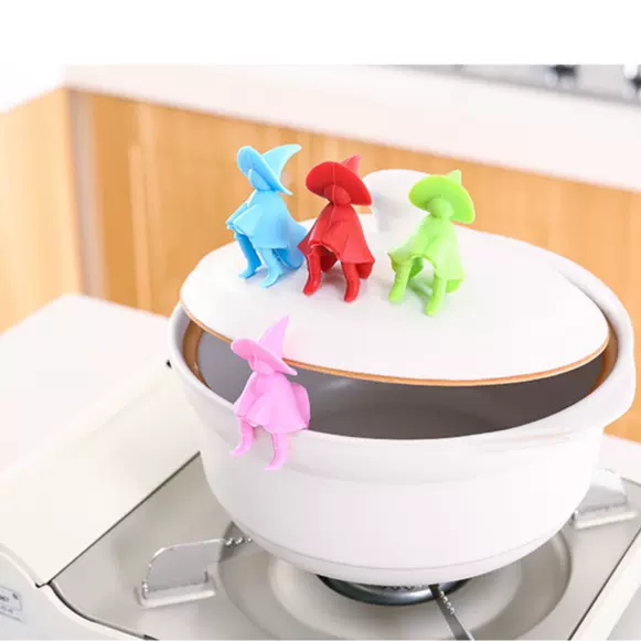 创意女巫厨房抬高锅盖防溢器硅胶厨房小工具支撑锅盖加高抬高工具