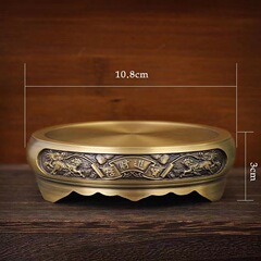 Pure brass base embossed copper round base incense burner lotus ornaments antique handicrafts double-sided embossed cylinder