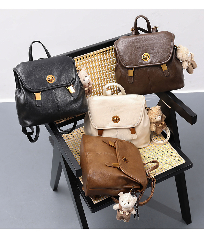 Balo mini nữ phong cách preppy Hàn Quốc, kiểu dáng độc đáo cao cấp, đa năng, có thể đeo chéo hoặc xách tay (27×11×24 cm) — màu nâu chi tiết 3
