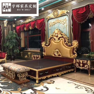 French-Style Luxurious Palace Double Bed European-Style Villa Large-Sized Gold Carved Wedding Bed Master Bedroom Furniture