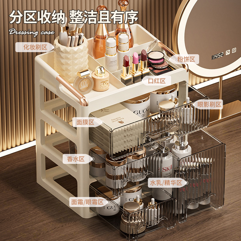 桌面化妆品抽屉式收纳柜护肤品梳妆台口红置物架多层家用收纳盒|undefined