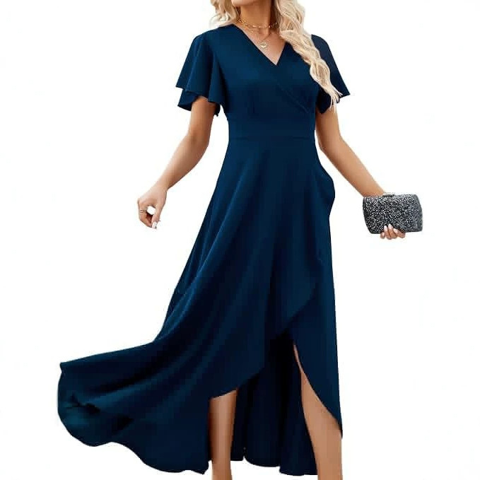 Cross-border European and American style new women’s formal dress, long evening gown, V-neck wedding guest dress, A-line