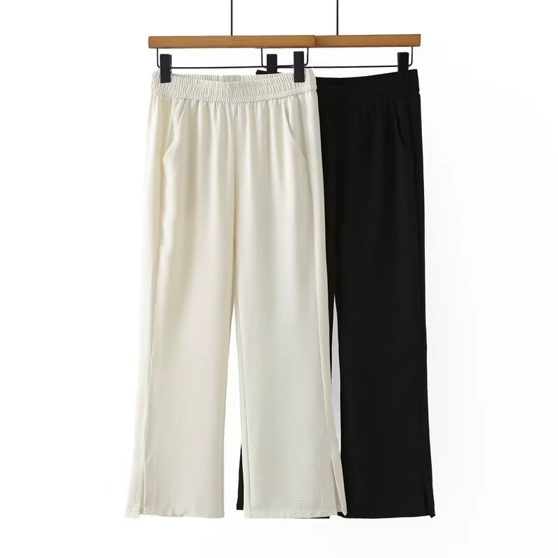 2025 новые летние стильные женские расклешенные брюки большого размера с эластичной резинкой на талии для полных девушек, свободные, удобные и универсальные повседневные брюки 517