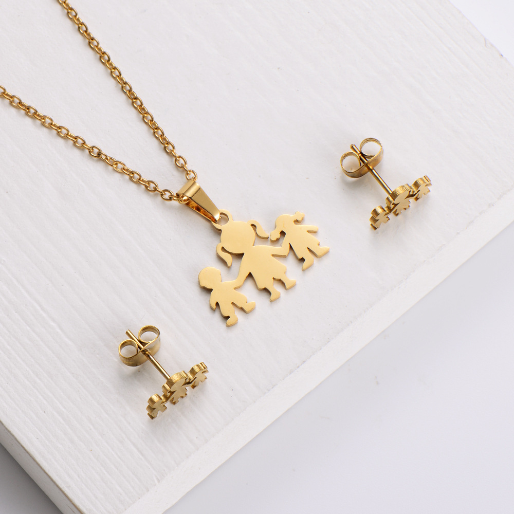 AML [Distribution New Products] Titanium Steel 316L Ornament Cartoon Simple Pendant Set Earrings Chi