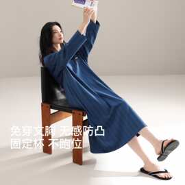 【带胸垫】春秋新款纯棉女长袖睡裙时尚休闲女长裙家居服图片色