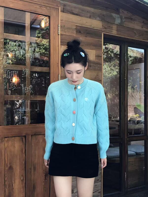 miu系温柔蝴蝶结针织开衫女韩版简约百搭圆领毛衣外套软糯针织衫|undefined