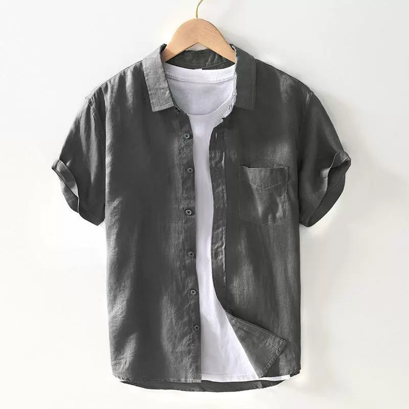 L1001 Гонконгский стиль ретро рубашка мужская Повседневная Свободная льняная рубашка с короткими рукавами пальто поколение волос