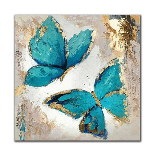 New Abstract Gold and Blue Butterfly Wall Decor Art for Living Room and Bedroom Background Canvas Painting Decor Oil Painting