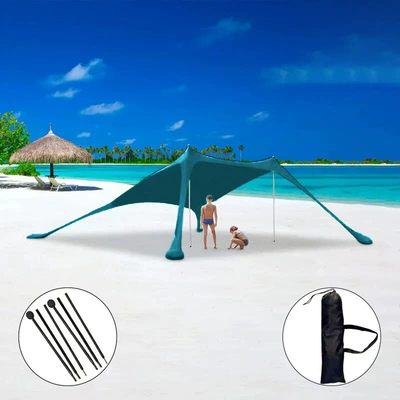 Cross-border Beach Lycra Canopy Outdoor Sun Protection and Cool Lycra Four-sided Elastic Tent Seaside Camping Awning (Avtomobil yan çətirləri) - new-style-malachite-green-2-iron-rods-200210150cm