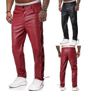 24 Cross-border Explosions wish Hot Selling European and American Solid Color 5U Strap Casual Men's Leather Pants pk08-p70