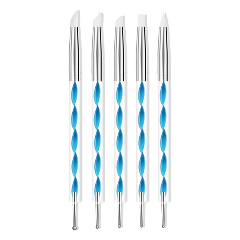Cruz-frontera especial de 5 piezas de doble cabeza de uñas taladro pluma de silicona pluma grabado talla hueco pluma de silicona taladro pluma