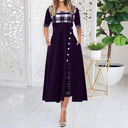New Cross-border Women's Long Dress, Amazon Round Neck Medium Sleeve Elegant New Fashion Long Dress