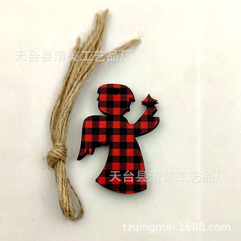 33 rojo y negro Plaid SERIE DE Navidad madera chips colgantes decorativos de Navidad se pueden combinar libremente con 10 piezas en un paquete