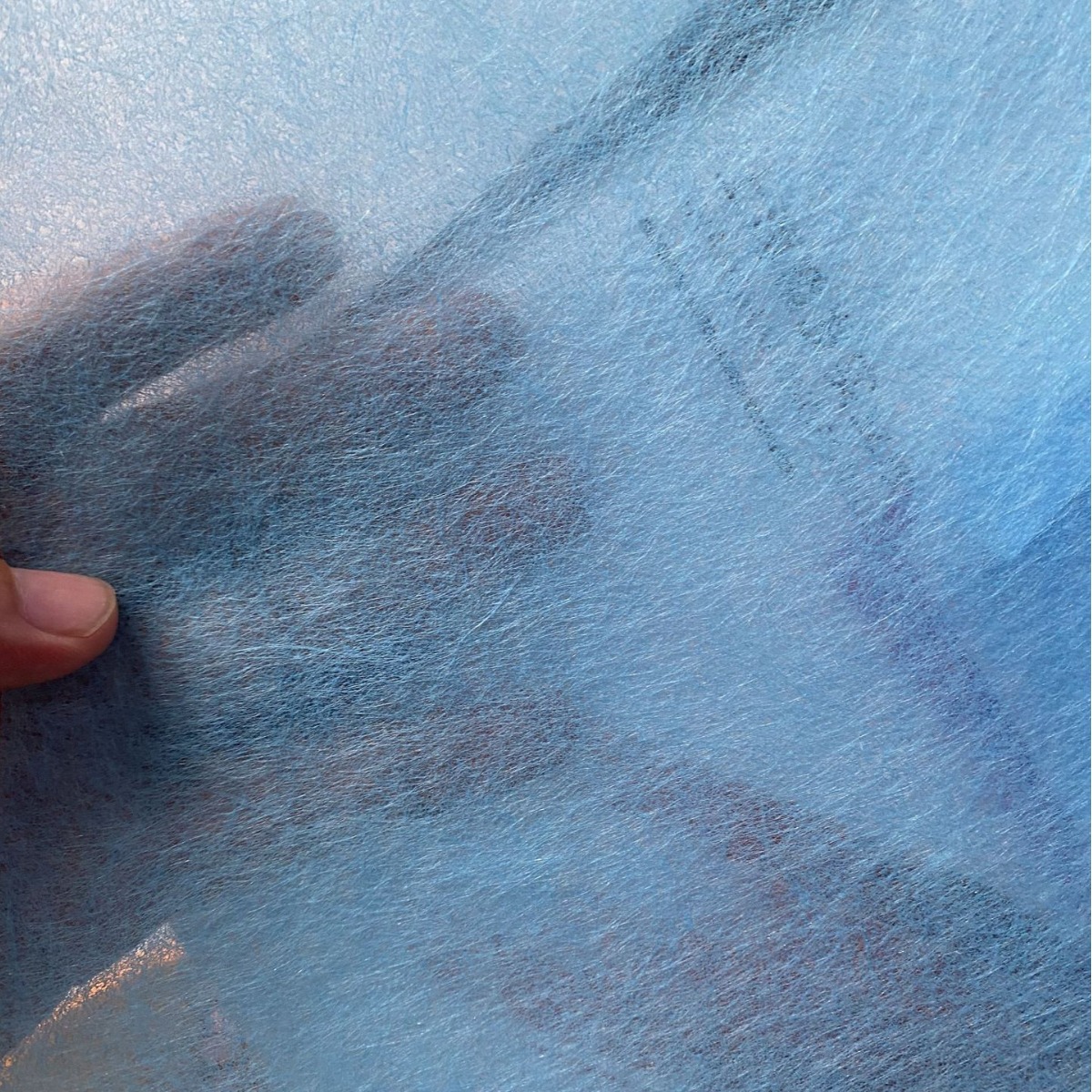 双组份pet小米蓝高效空气过滤60克骨架无纺布/HAPA滤材亮丝长纤维