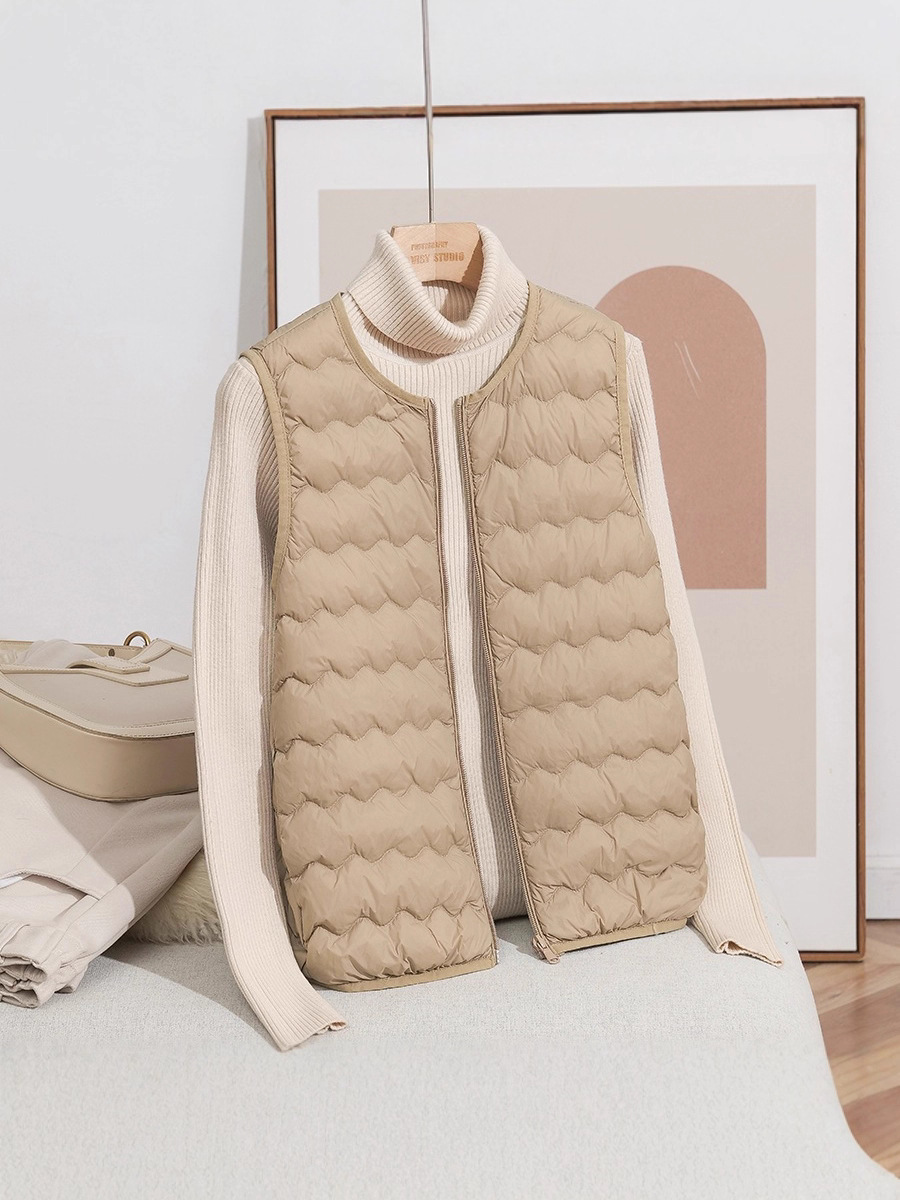 2025 otoño y invierno nuevo ligero de cuello redondo ondulado cordón de invierno portátil 90 chaleco de invierno de chaleco de invierno de moda