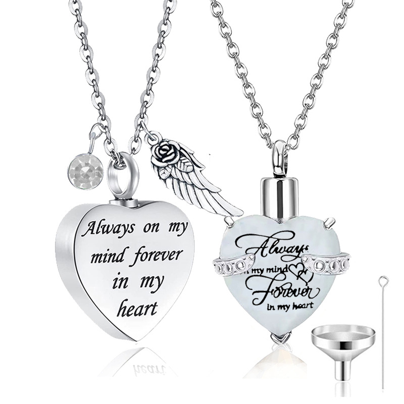 Joyería conmemorativa de cenizas de hueso fijo collar de vidrio tallado mascota ataúd cinerario cumpleaños amor colgante piedra collar de acero inoxidable