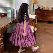 韩国童装女童紫色娃娃领连衣裙儿童小女孩背心裙宝宝洋气裙子潮