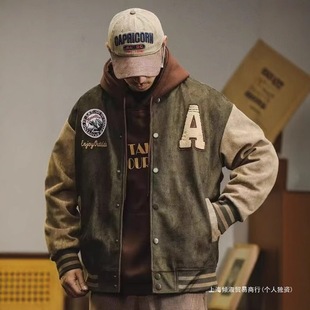 Cross-Border Suede Jacket Spring and Autumn Coat Trendy Fashion Loose Baseball Jacket Unisex Couple Style Hong Kong Style New Model