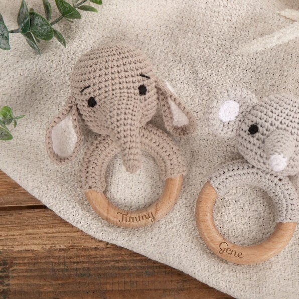 Cross-border crochet drop ear baby elephant animal rattle baby doll baby soothing toy can chew crochet toy Cross-border crochet drop ear baby elephant animal rattle baby doll baby soothing toy can chew crochet toy