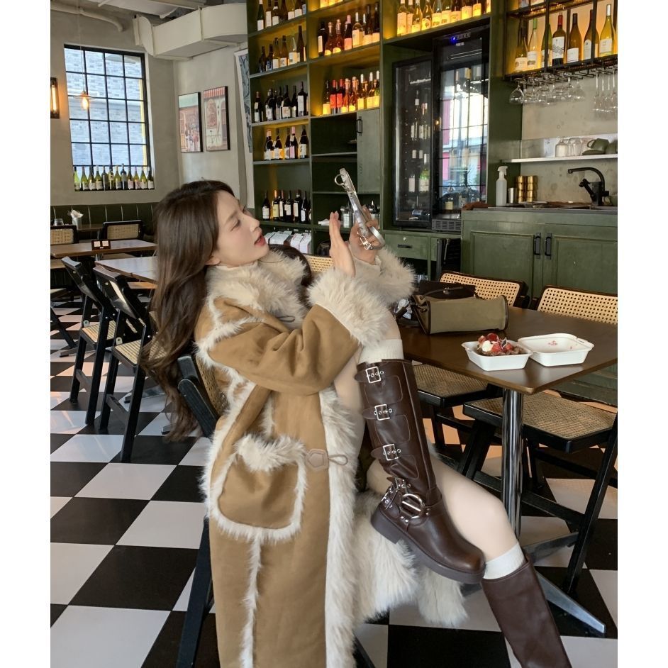 Damkappa i fuskpäls rävlook lång fluffig och varm vinter_voghion.com