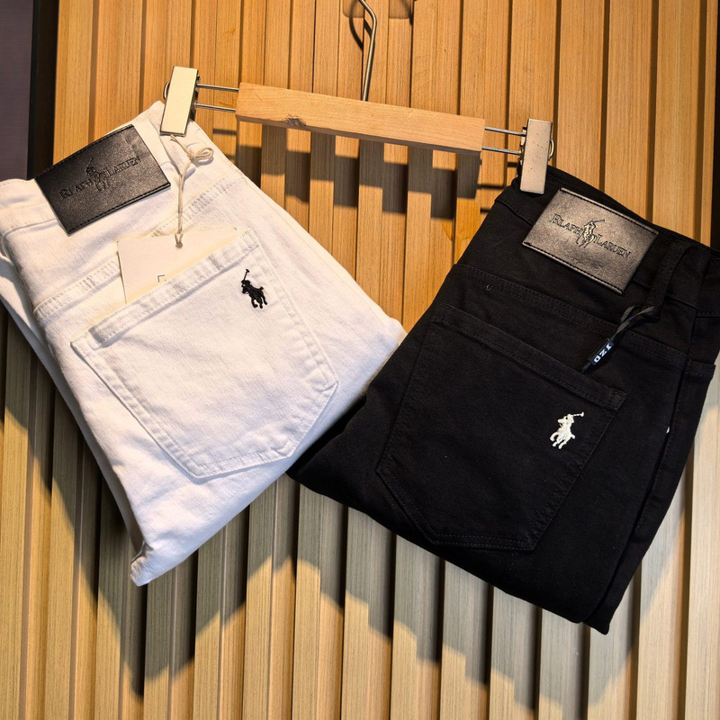 Embroidered Knight High-End European Style Men's Jeans Black and White Stretch Washed Slim Straight Casual Nine-Quarter Pants for All Seasons