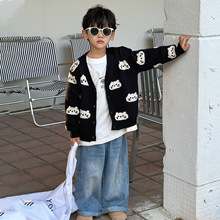 男童针织毛衣开衫宝宝可爱V领毛线加厚外套儿童卡通洋气外出服潮