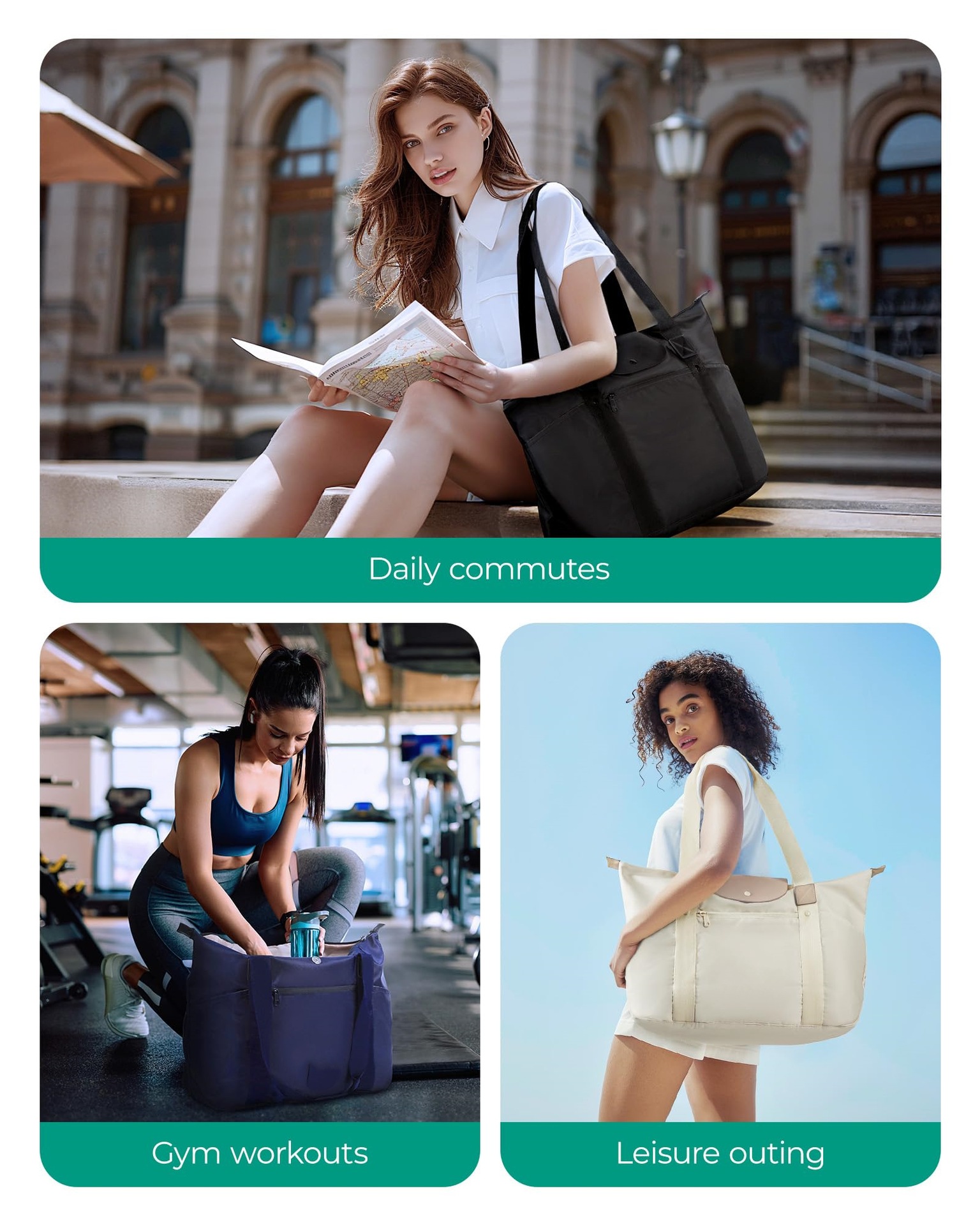 New women's compartments, foldable handbag with zipper, suitable for travel_voghion.com