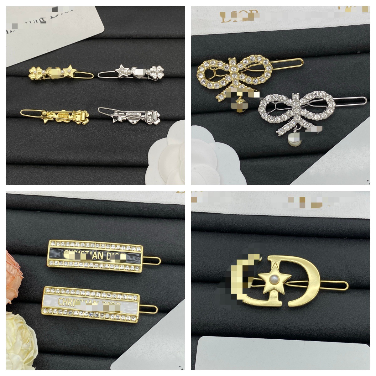 Dior Classic Diamond-Studded Hairpin, High-End Design, Dior Pearl Bow Hair Accessory, Cross-Border Style, European and American Style, Versatile