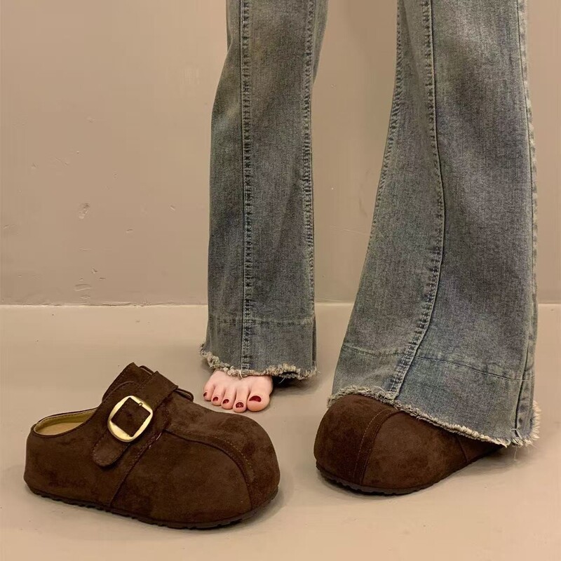 Closed-Toe Thick-Soled Birkenstock-Style Slip-On Mules for Women, Spring and Autumn 2026, Easy-To-Wear Lazy Shoes with Hidden Height Increase