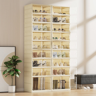 Folding Shoe Cabinet Transparent Shoe Rack Double Row Large Capacity Magnetic Suction Door-to-Door Installation-Free Integrated Shoe Cabinet Storage Cabinet