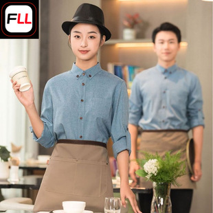 Hotel waiter work clothes long sleeve catering clothing restaurant Chinese restaurant Tea House fashion workwear shirt