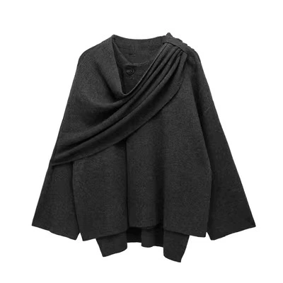 Асимметричный вязаный шарф-палантин в европейском стиле, размеры S/M/L, цвета: тёмно-коричневый, графит