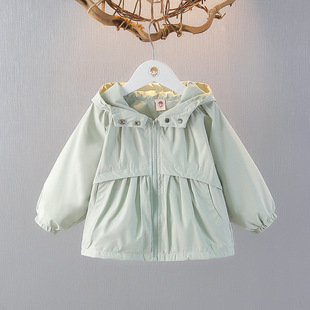 Girls' Windbreaker Autumn Clothes 1-2-3 Years Old Children's Top with Hood Outfit Spring and Autumn New Women's Casual Coat