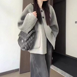 Short Pocket Double-sided Woolen Coat Women's Winter Korean Style Laid-back Loose Warm Thickened Woolen Coat