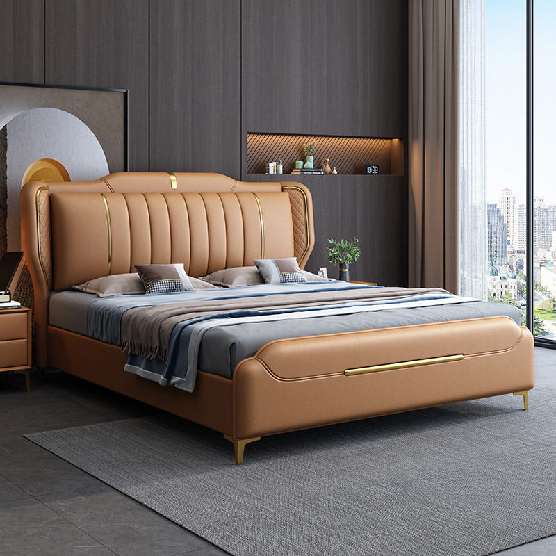 Wash-free technology cloth bed modern simple Italian light luxury leather bed master bedroom king bed 1.8 meters wedding bed storage double bed