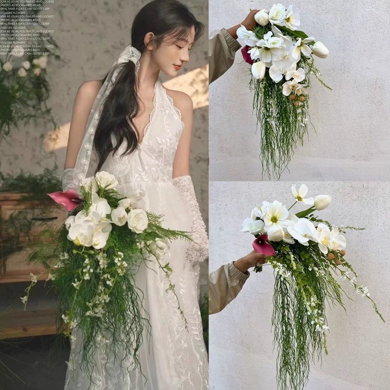 Nature style | 滝の手に持つ造花 |   花嫁のウェディングドレスの写真撮影の小道具ホームカウンタートップフラワーアート|undefined